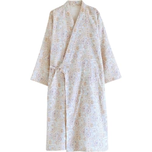 Kimono japonés para mujer de algodón, yukata cómoda para spa y pijama largo de baño 2