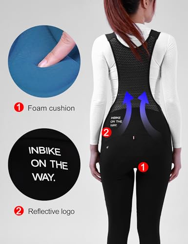 INBIKE Fahrradhose Damen Gepolstert Lang Radsport Trägerhose Sitzpolster Winter Warm Thermo Fleece Gefüttert Bib Hose MTB Rennrad Fahrrad Schwarz M