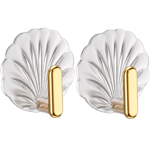 Image of Wall Hooks Self Adhesive Heavy Duty (Pack of 1) | Transparent Decorative Shell Hooks | No Drill Waterproof Sticky Hanger for Bathroom Kitchen Keys Towels Home Organizer (2)
