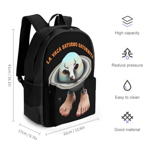 La Vaca Saturno-Saturnita Merch Backpack With Pocket Italian-Brainrot Meme Travel Backpack 42x30.5cm2