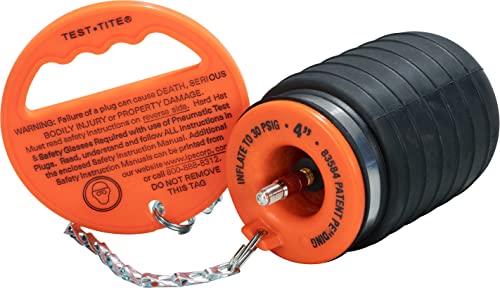 Test-Tite 83584 Natural Rubber Pressure-Relief Pneumatic Test Plug with 12-inch Chain, For 4-Inch NPS