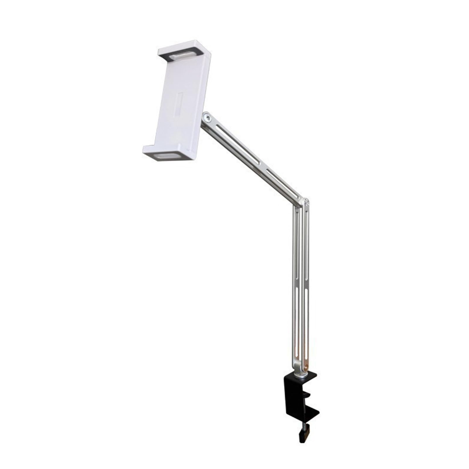 Soporte universal ajustable para tabletas para dispositivos de 4.7 a 13 pulgadas con rotaciones de 360 grados y soporte de abrazadera de escritorio con brazo plegable