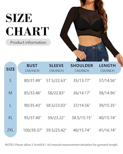 florynova Womens Mesh Tops See Through Sheer Stretchy Long Sleeve Blouse Slim Fit Shirt(Black Crop,L) - Image 7