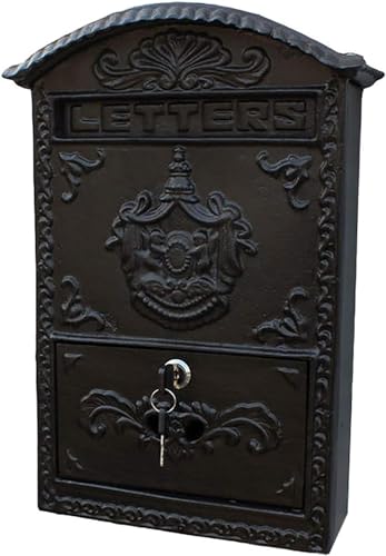 Buzón de Pared de Hierro Fundido con Cerradura, Estilo Europeo, Estilo Vintage, Seguro, con Cerradura y Llave, Resistente a la Intemperie, para Exteriores o el hogar