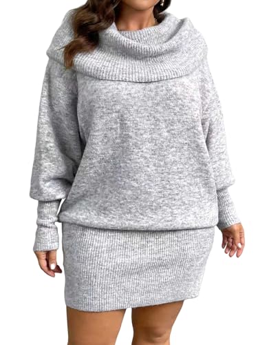 Off Shoulder Sweater Dress Set, Cowl Neck, Long Sleeve, Ribbed