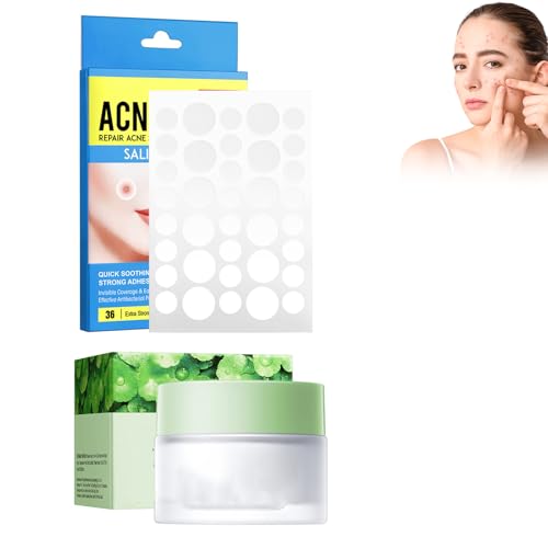 Eazerom Crema Hidratante para Piel con Tendencia Acneica, Crema Acne Facial,Anti Acne Lotion, 36 PCS Parches Para Granos,Lotion Granos Cara,Textura Ligera, cuidado Piel con Acneica