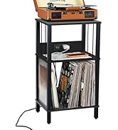 DGSANDGO Record Player Stand with Charging Station, 3-Tier Wooden End Table, Record Shelf for Up ...