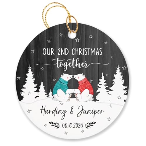 Personalized Our 2nd Christmas Polar Bear Together Ornament 2025 - Custom Names Date Anniversary Couple Gift for Xmas