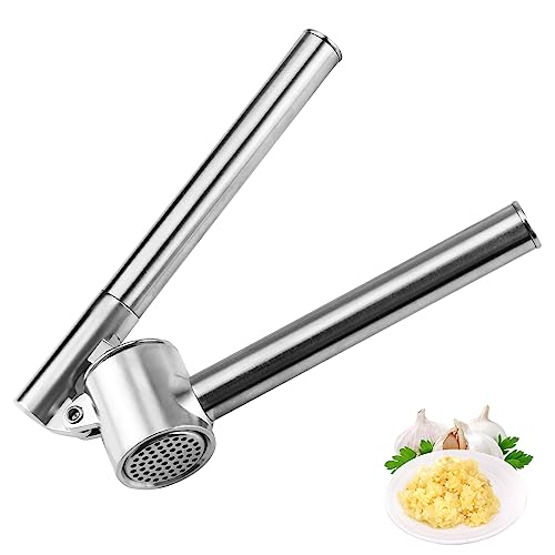 Prensa de ajos, cortador de ajos, trituradora de ajos, acero inoxidable, apta para lavavajillas, prensa de ajos, mango ergonómico y robusto, 1