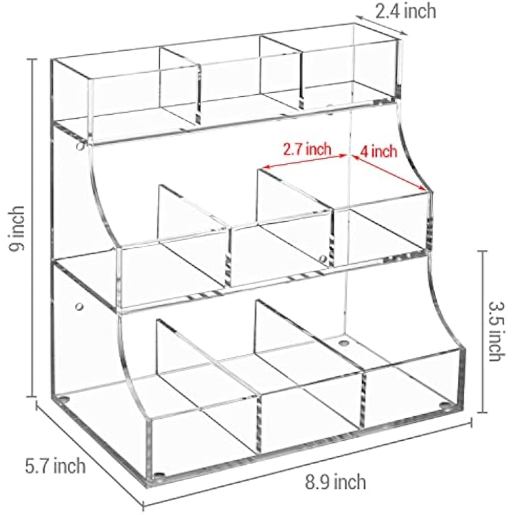 MyGift 3 Tier Tea Rack, Tea Bag Organizer Holder Countertop, Modern Wall Mount Teabag Storage Rack Display for Kitchen, Coffee Station, Bar, Clear Acrylic