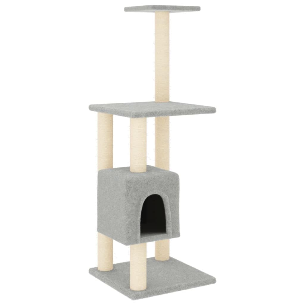Arbre à chat gris clair 104 cm avec griffoir sisal et grande tour de jeu en bois pour chat d'intérieur
