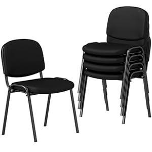 COSTWAY Konferenzstühle stapelbar 5er Set, Besucherstühle ohne Armlehnen, armlose Stapelstühle mit Metallrahmen, Wartezimmerstühle für Büro, Konferenzraum, Schwarz
