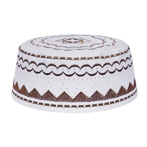 Image of Men Muslim Prayer Kufi Hat Prayer Headwear Cap Islamic Beanie Skull Cap Embroidery Kofia Topi Sun Hat