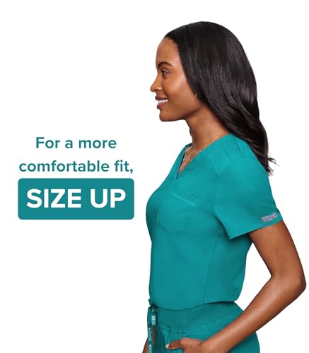 Image of Med Couture Touch Women's Scrub Tops V-Neck Tuck-in Top with 1 Pocket | Slim Fit, Touch Performance Fabric, Stretchy Rib-Knit Shoulders, Bungee Loop, 2-Way Stretch, Lightweight, for Long Shifts