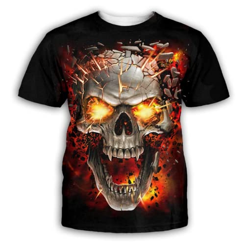 T-Shirt imprimé tête de Mort pour Homme, Impression 3D Sport à Manches Courtes Haut décontracté col Rond Chemises Hommes (T-Shirt2,S) Cover