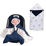 LAT LEE AND TOWN Winter Baby Car Seat Blanket-Universal CarSeat Covers for Babies,Thicken Warm Swaddle Blankets for Infants Newborn,Baby Bunting for Stroller,35'x35'(Car Dinosaur+Dark Blue)