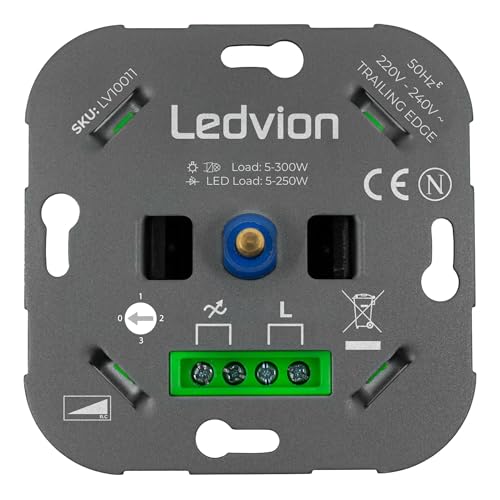 Ledvion - LED Dimmer Schalter, Drehdimmer Unterputz Dimmschalter, Phasenabschnitt, für dimmbare LEDs 5–250W / Halogen 5–300W, 220-240V, ohne Abdeckrahmen, Dimmer für LED Lampen