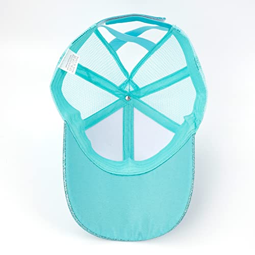 Girls Baseball Hat Glitter Ponytail Hat Adjustable Criss Cross Baseball Cap,Little Girls High Messy Bun Pony Cap Age(7-14) Green #TOP5