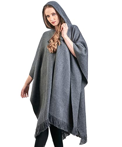 Alpaca Hooded Wool Poncho for Women
