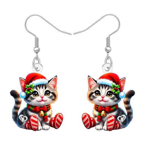 BAMAY Pendientes de acrílico para regalo de Navidad, divertidos aretes de gato con forma de gota de gatito, joyería novedosa para mujeres amantes de los gatos, 30mm x 26mm, Acrílico, Sin piedra