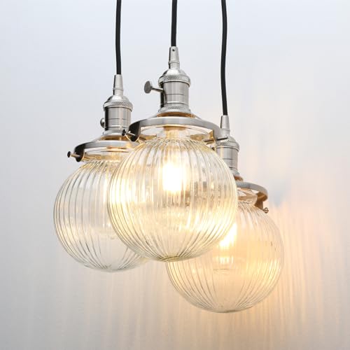 Suspension industrielle vintage 3 lampes cage en métal noir rétro pour salon