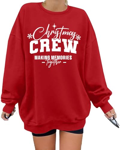 KOMilesoon Christmas Sweatshirts for Women: Family Matching Christmas Pullover Merry Sweatshirt Red Large