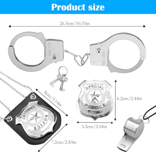 XRVRILE Handschellen Polizei Echt Stahl Set, Handschellen Kinder Polizei Set Kinder Polizei Zubehör Kinder für Cosplay Kostüm