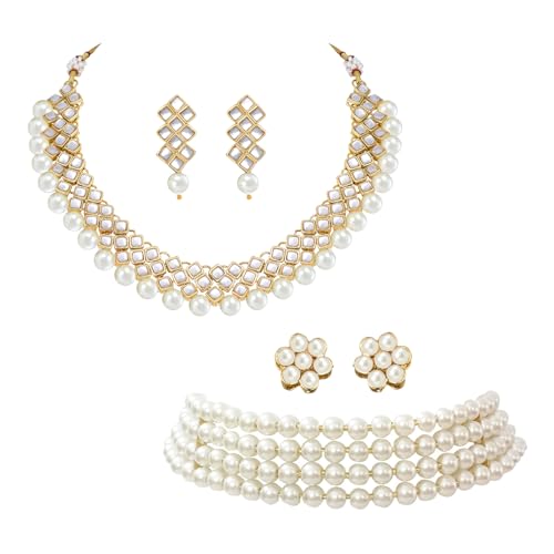 Image of Peora Kundan Faux Pearl Necklace & Jewelry Set Gift for Women