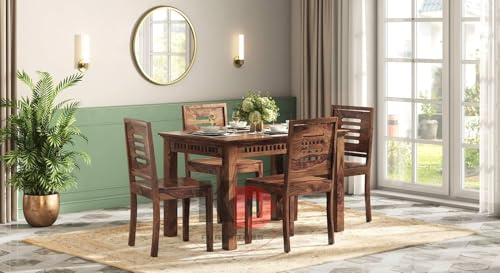 Image of Dining Table Set, Wood 4 Seater Dining Table with Chair, Dining Room Furniture, Wooden 4 Seater Dining Table, Modern and Unqiue Dining Table For Living Room (4 Seater Dining Table) Natural Finishs