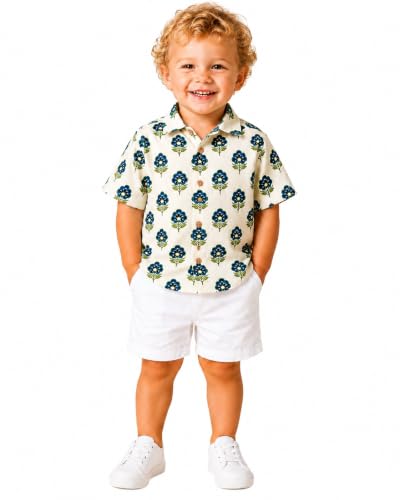Image of A.T.U.N. (ALL THINGS UBER NICE) Boys 100% Cotton Printed Shirt | Half Sleeve Smart Casual Shirt for Kids | Soft Breathable Button Placket Top