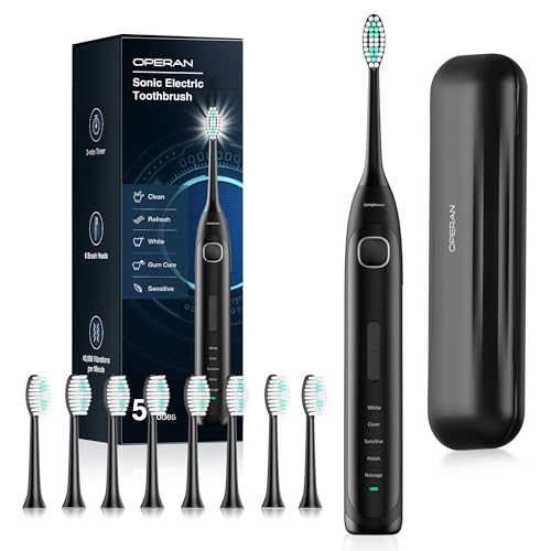 Operan Rechargeable Sonic Toothbrushes with 5 Modes 2-Min Smart Timer IPX7 Waterproof 40,000 VPM Motor with 8 Brush Heads & Travel Case Electric Tooth