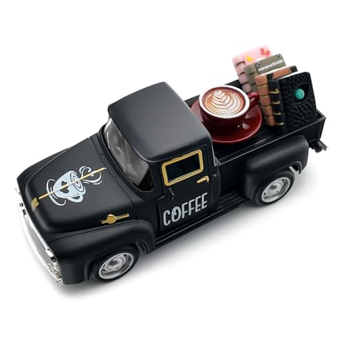 Teeloray Kaffee Deko, Vintage Metal Truck mit Mini Bücher und Kaffee Schild für Tisch, Küche Ghost Coffee Deko, Oldtimer Fensterbank Deko für Café Bar Esszimmer Heim Centerpieces Geschenke, Schwarz