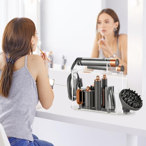 TOSAGE Acryl Organizer für Dyson Airwrap, 7 Fächer für Aufsätze & Diffusor, platzsparender Aufbewahrungshalter für Bad & Zuhause, mit einfacher Montage
