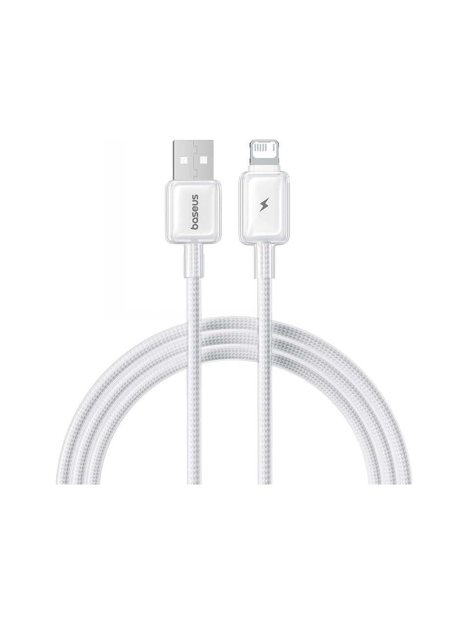 Baseus Crystal USB-A to Lightning Hızlı Şarj Kablosu 2.4A, 1m, iPhone ve iPad Uyumlu, 480Mbps Veri Aktarımı, Örgülü Dayanıklı Kablo, Beyaz