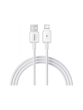 Baseus Crystal USB-A to Lightning H zl   arj Kablosu 2.4A, 1m, iPhone ve iPad Uyumlu, 480Mbps Veri Aktar m ,  rg l  Dayan kl  Kablo, Beyaz