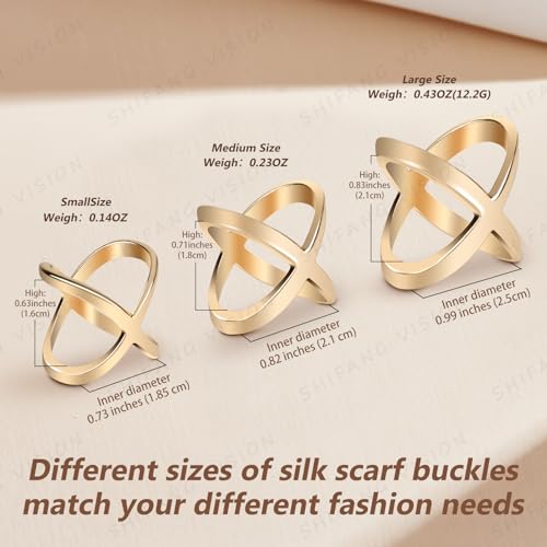 Image of SYWDUDUCLT Scarf Ring for Women's Shawl, Silk Neckerchief, Tshirt, Gold /Sivler, S /M /L, 2 Pcs