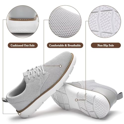 Image of Men's Breathable Mesh Comfortable Business Casual Shoes with Sneakers Design for Long Standing, Office Work, Formal Occasions & Walking Grey