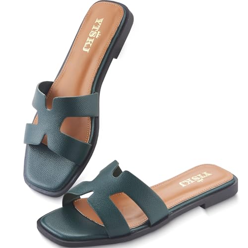 Image of Sandals for Women Dressy Comfortable Flat Open Toe Casual Cute Trendy Shoes Soft Faux Leather Slip On Ladies Slides for Summer