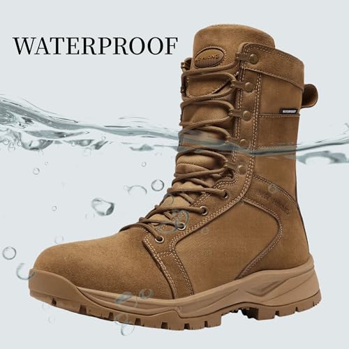 Image of Men's Military Tactical Boots Waterproof Lightweight 8 inch Breathable Non-Slip Suede Combat Boots