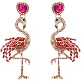 Statement Rhinestone Beaded Drop Earrings Dainty Crystal Flamingo Dangle Earrings Rainbow Animal Beaded Drop Stub Earrings Fashion Cute Flamingos Earrings Tassel Drop Earrings for Women