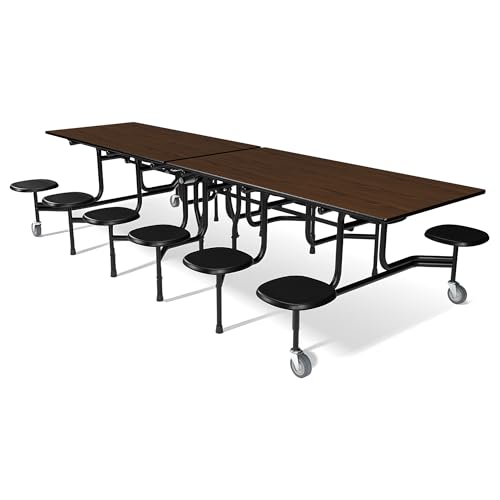 Palmer Hamilton Mobile Folding Stool Cafeteria Table, 12' Long Table with Casters, 12 Attached Stools, Commercial Grade, Space-Saving for School, Office & Multi-Purpose Spaces, Made in The USA