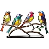 Pesoncarl Meeresglasvögel, Vogelliebhaber Geschenke, Buntglasvögel am Zweig, Schreibtisch Ornamente Acryl Bunte Vögel Orumament Vivid Tischende Dekoration für Bardekoration Geschenk 4 Vögel