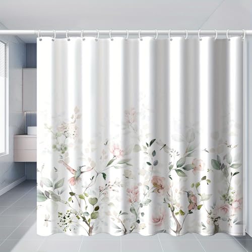 Rideau de douche imperméable fleurs et oiseaux en tissu 150x190 cm - 7