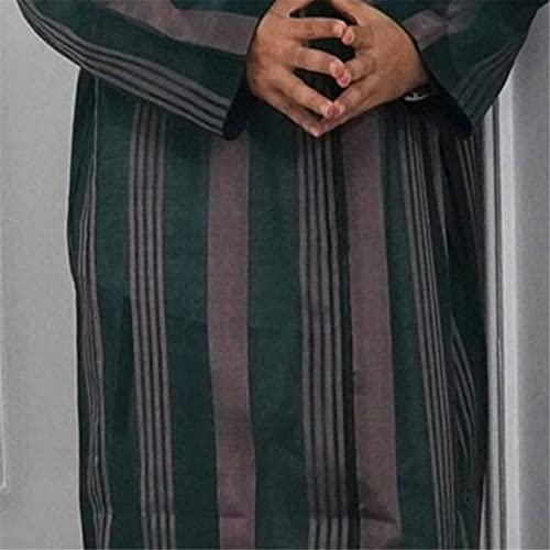 Islamic Kaftan Muslim Robes Men Striped Printing Long Sleeve Loose Robe Men's Hooded Robes Arabia Thobe4