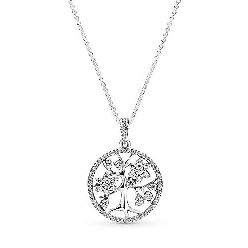 Pandora Jewelry Family Tree Hearts Cubic Zirconia Necklace in Sterling Silver, 31.5