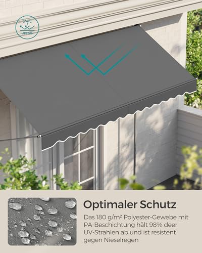 SONGMICS Klemmmarkise, Balkonmarkise, höhenverstellbar, mit Handkurbel, Sonnenschutz, für Balkon, Terrasse, Garten, 300 x 120 cm, anthrazit GSA302G02 3