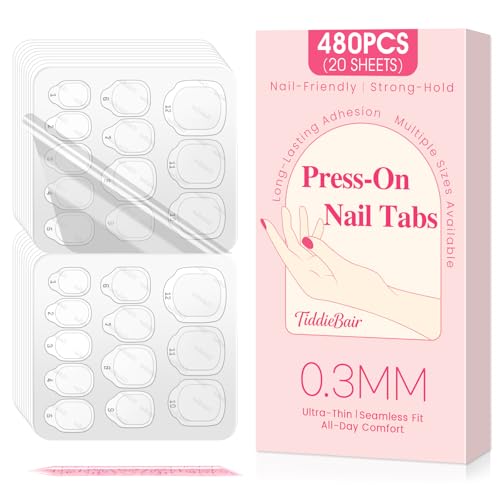 480pcs Strong Hold Nail Adhesive Tabs for Press On Nails 20 Sheets 480pcs 12 Sizes Nail Glue Tabs 0.3mm Ultra Thin Waterproof Breathable Nail Glue Stickers Daily Wear and Gentle Removal