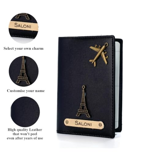 Image of Unisex-Adult Personalised Name, Charm & Color Leather Passport Cover Gift Set /Wallet for Couple - 2 Pcs | Wedding Anniversary Marriage Gifts for Couple Friend Husband Wife, Assorted