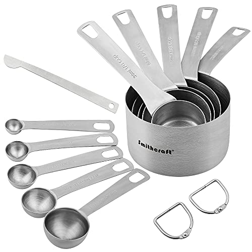 Measuring Cups And Spoons Set, 18/8 Stainless Steel Measuring Cups And Spoons Set Of 11, Metal Measuring Cups With 1/8 Measuring Cup Set, Dry Measuring Cups And Spoons Set For Kitchen And Baking #TOP1