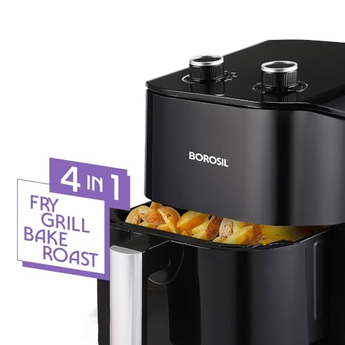 Image of Borosil 4.5 L Best 1380W Air Fryer | 4 in 1 Function with QuickFry Technology, Auto Off Function | Air Fryer for Bake, Grill, Roast, Reheat etc. | 90% Less Oil | 2 Year Warranty | Black